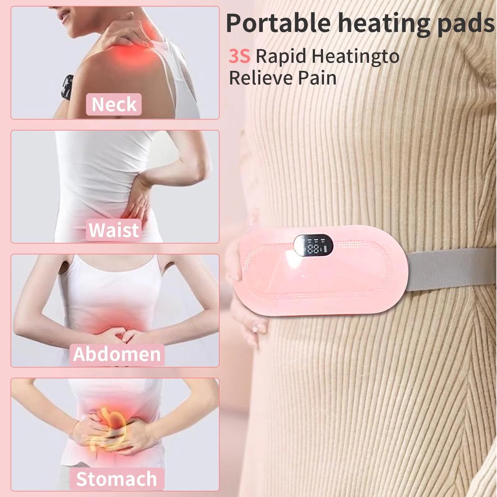 DISEN Portable Heating Pad for Period Cramps,1800Mah Cordless Period Heating Pad,3 Massage Modes Menstrual Heating Pad,Electric Rapid Fast Heating Period Cramp Heating Pad, Gifts for Women,7"1Pc